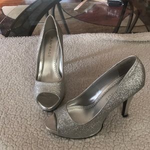 Rampage brand new open toe silver shimmer heels